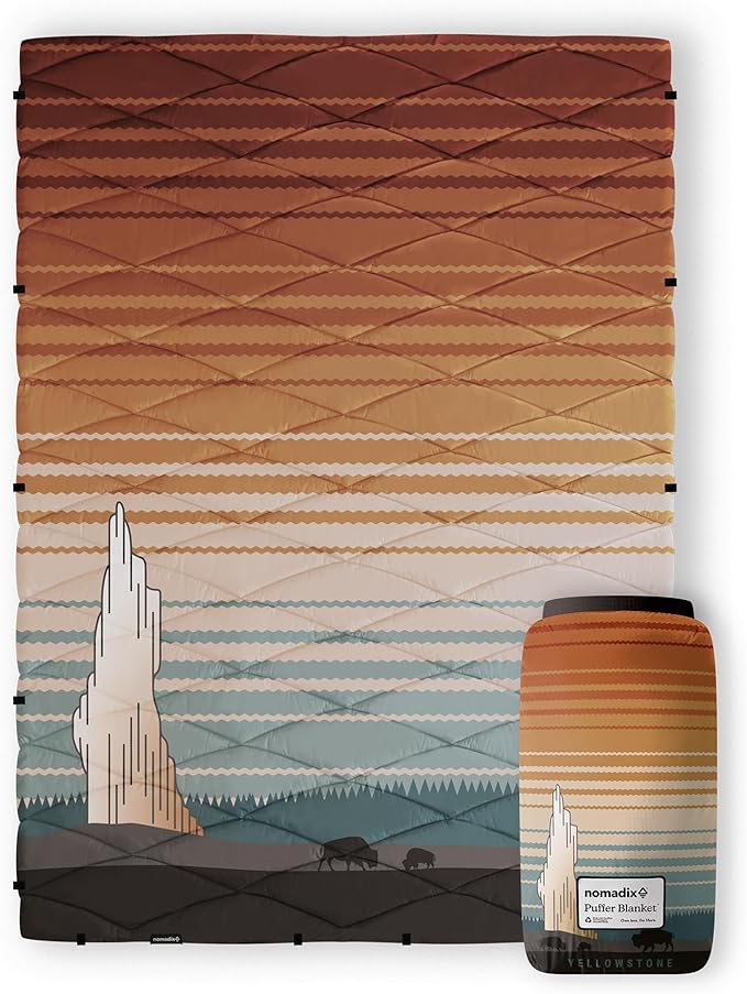 Nomadix Yellowstone Puffer Blanket – Water-Resistant Eco-Friendly Insulated Blanket with Snaps for Camping Beach and Travel Made from Recycled Materials