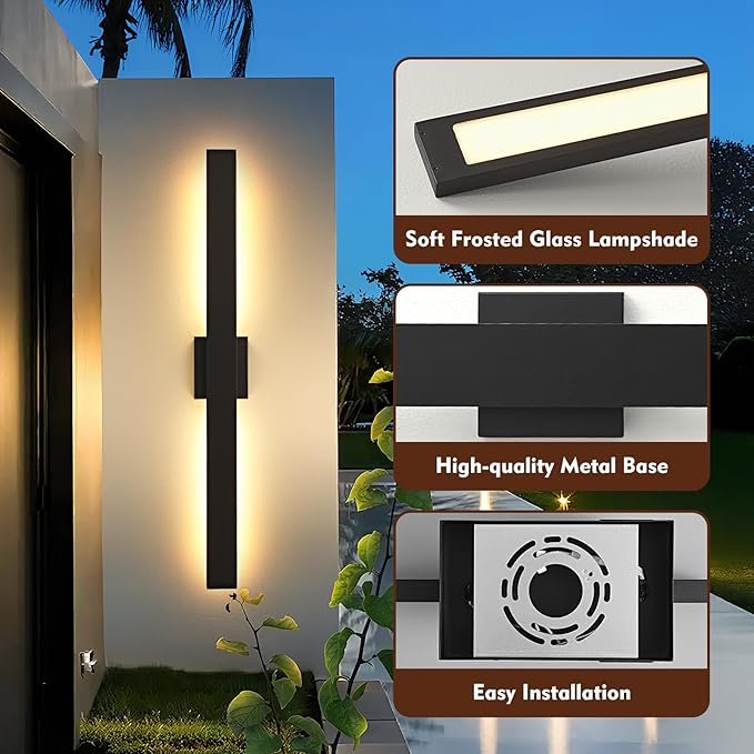 40.1inch Long Outdoor Modern LED Wall Light Waterproof IP65 Warm White Led Wall Mount Lighting Fixture Black Outdoor Wall Sconces Outside Lights for House Garage Front Door Patio 2Pack