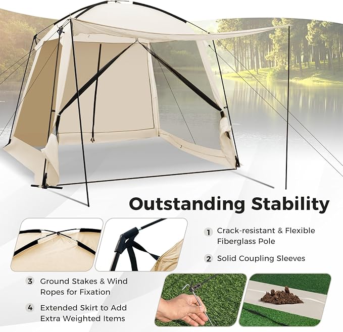 KOTEK 10 x 10 Ft Screen Tent Easy Setup Screened in Canopy with 4 Mesh Walls 2 Vestibules 2 Zippered Doors &amp Carry Bag Portable Screen House for Backyard Patios Outdoor Camping Activities
