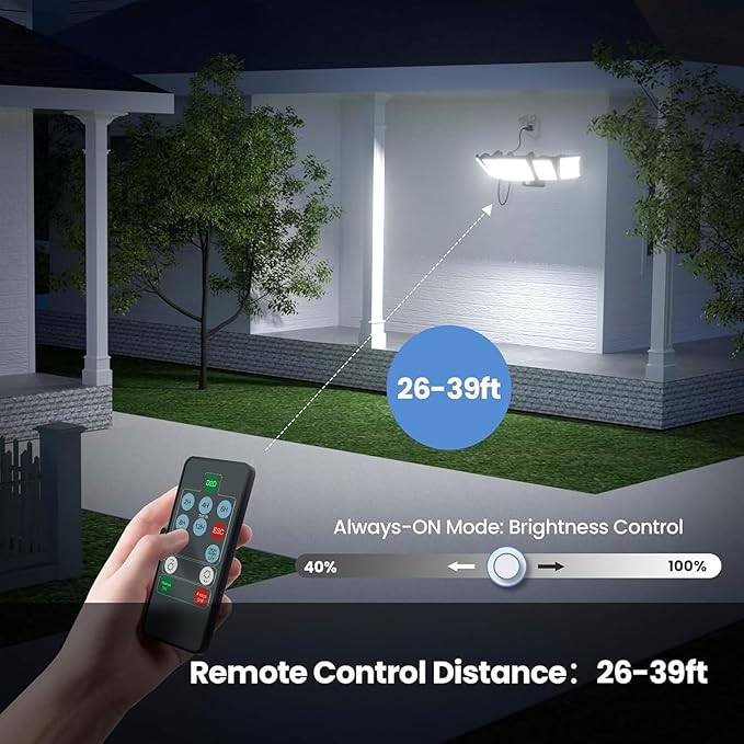 Olafus 120W Plug in Flood Lights Dusk to Dawn LED Outdoor Light with Remote 5 Adjustable Heads IP65 Waterproof LED Security Light with Photocell for Yard Garden Porch Black