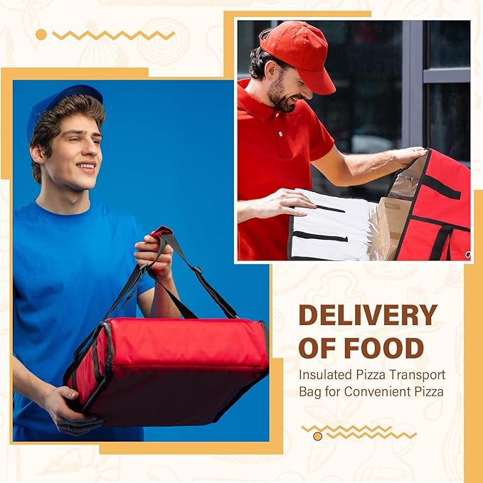 Mifoci 2 Pcs 20 x 20 x 6 Insulated Pizza Delivery Bag Pizza Warmer Bags Carrier Insulated Bags Hold 2-16 or 18 Boxes for Catering Food Delivery Restaurants Cookouts(Red)