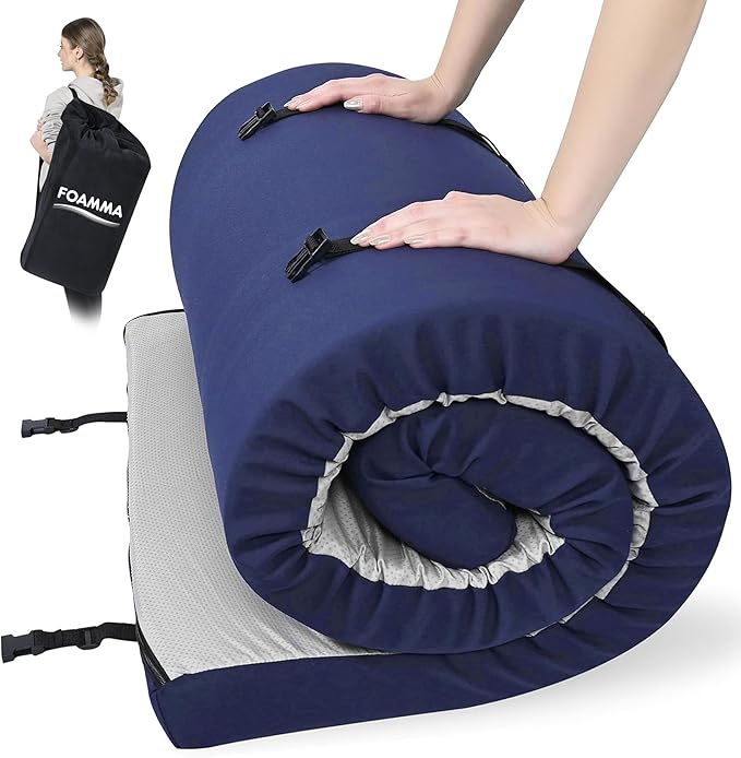 Foamma 3 x 54 x 75 Memory Foam Roll-Up Camping Mattress with Water Resistant Zipper Cover Foldable and Portable for Camping RV Bunk Tent Guest Bed Outdoor and Dorm CertiPUR-US Certified Foam