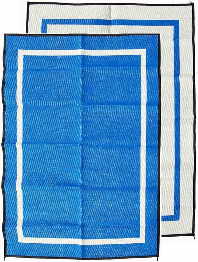 Mountain Mat 5x7 Solid Blue RV Patio Mat – Extra Thick 5mm Recycled Poly Rug – Heavy-Duty Waterproof Reversible – Premium Camping Mat for Deck Patio Beach (Blue NO Carry Bag 5'x7')
