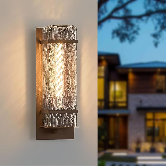 Brown Outdoor Wall Light 13.4in Exterior Waterproof LanternsPorch Sconces Wall Mounted Lighting with E26 Sockets &amp Textured Glass Shades for GarageDoorwayPatioFront Door