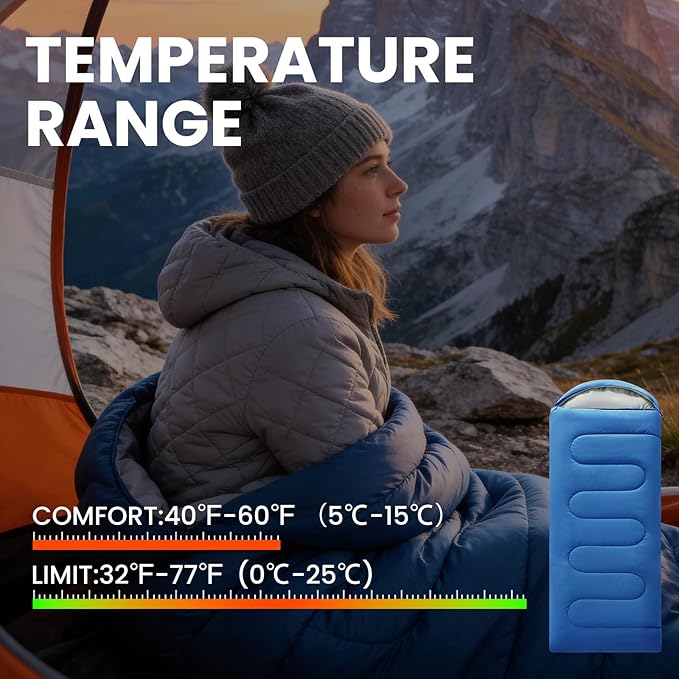 Sleeping Bags for Adults &amp Kids Lightweight Waterproof 3-4 Season Warm with Inflatable Pillow–Compact Portable Sleeping Bag for Cold Weather Camping Hiking Travel Indoor/Outdoor Use