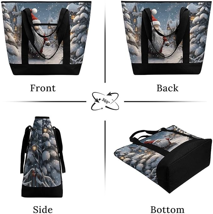 Insulated Shopping BagLarge Reusable Cooler Bags Christmas Snow Printed Foldable Shopping BagTravel Waterproof Shoulder Bag