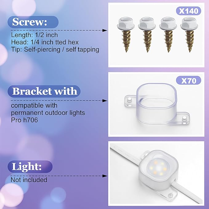 70 Sets Light Clips for Govee H706 H806 Mounting Clips with 140 Screws Compatible with Govee Pro Permanent Outdoor Lights Extension Install Firmly (Clear)