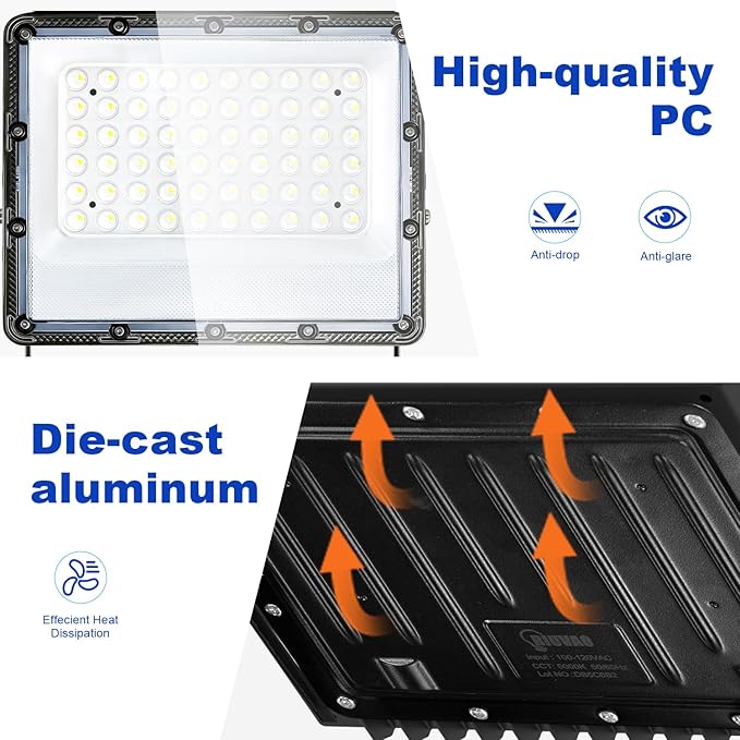 100W Flood Lights Outdoor 15000lm Bright LED Work Light with Plug 5000K Daylight White Outdoor Lights IP65 Waterproof Security Lights for Yard Garage Stadium Playground 2 Pack AC100-120V Voltage