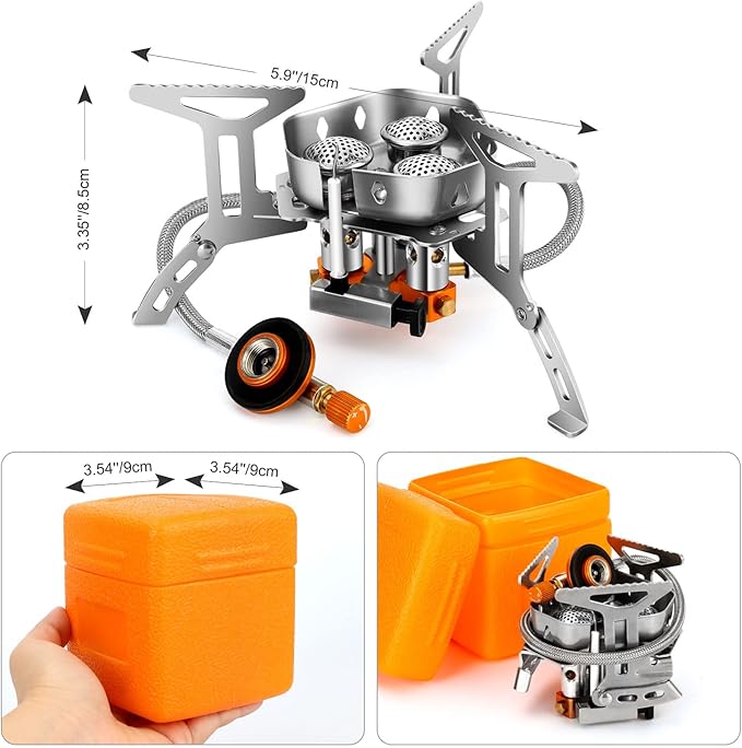 Odoland 3500W/6800W Windproof Camp Stove Camping Gas Stove with Fuel Canister Adapter Piezo Ignition Carry Case Portable Collapsible Stove Burner for Outdoor Backpacking Hiking and Picnic