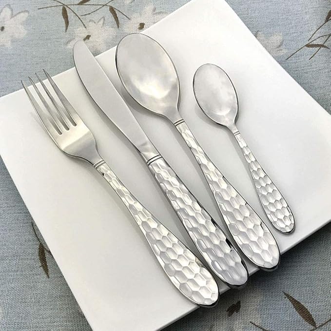 Stainless Steel Silverware 20-Piece Stainless Steel Cutlery Set - Flatware Silverware with Knife Spoon Fork for 4 Dishwasher Safe with Elegant Net Pattern Handle