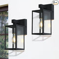 LALUZ Black Outdoor Wall Lights 2 Pack 9.3'' Modern Farmhouse Rectangle Porch Lights Outdoor Wall with Clear Glass Set of 2 Waterproof Anti-Rust Exterior Outside Wall Sconces Lighting Light Fixtures