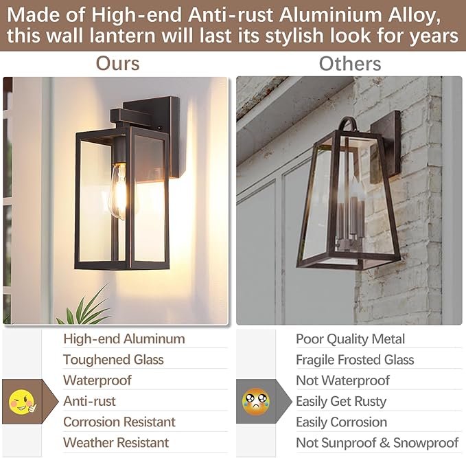 MAXvolador Outdoor Wall Lantern Exterior Waterproof Wall Sconce Light Fixture Oil Rubbed Bronze Anti-Rust Mount Light Glass E26 Porch Patio Lighting