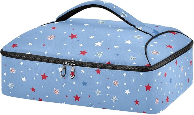 Casserole Carrier Red Blue StarsInsulated Casserole Carrier for Hot or Cold Food Thermal Lunch Tote for Potluck Parties Picnic Beach Fits 9 x 13 Inches Baking Dish