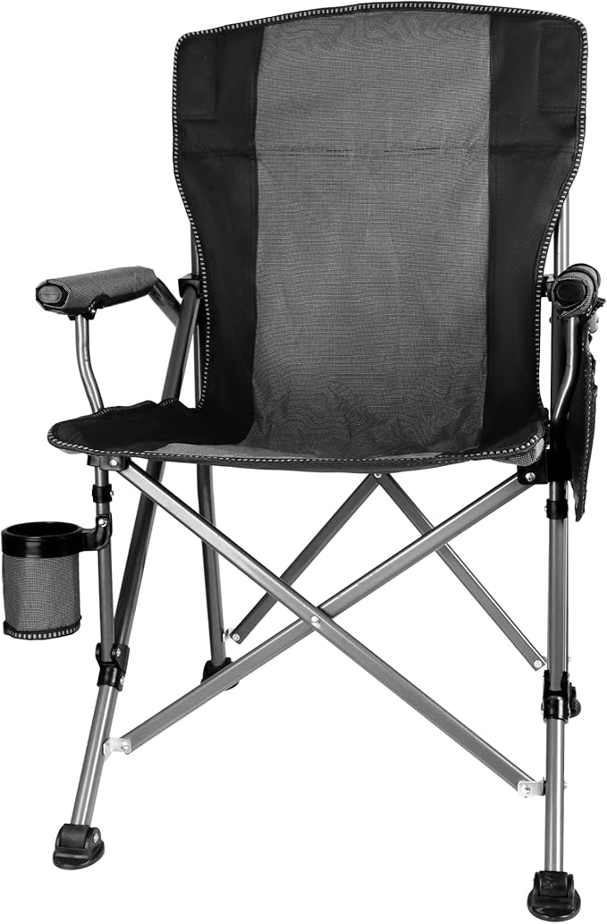 Folding Camping Chair with Cup Holder and Storage Bag Heavy Duty Support 400 LBS Oversized Collapsible Portable Camping Chair for Outdoor Camp Picnic Travel Fishing Grey