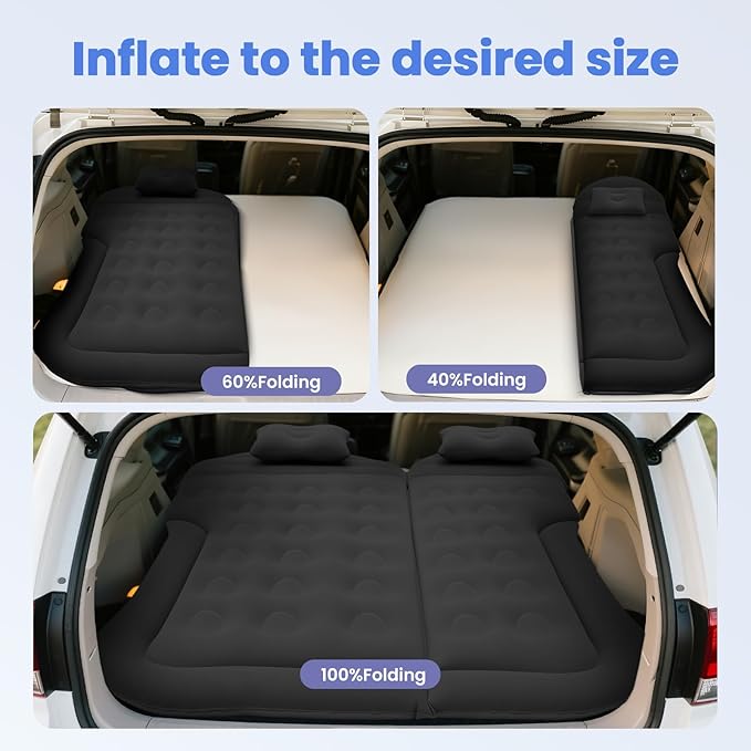 Car Air Mattress - Inflatable Bed SUV Mattress for Cars RV Truck Backseat Trunk Portable Camping Bed Flocked Airbed Sleeping Mat for Vehicle Travel Road Trip Indoor&ampOutdoor Activities (Black)