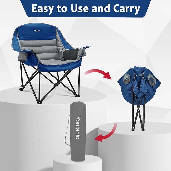 Oversized Camping Chair Portable Folding Camping Chairs with Side Pocket Cup Holder and Carry Bag Heavy Duty Outdoor Camping Chairs for Adults Fishing Sports Trip up to 400lbs Style 6