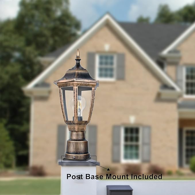 FUDESY Outdoor Post Lights Electric Exterior Lamp Post Light Fixture with Pier Mount Base LED Bulb Included Anti Corrosion Plastic Materials 2-Pack Pole Lanterns for Garden Patio Pathway
