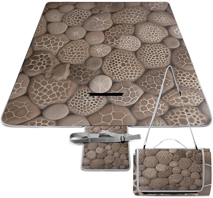 Petoskey Stone1 Beach BlanketPortable Waterproof Picnic Blanket58.3''x 58.3'' Extra Large Picnic Mat for BeachCamping Grass Lawn Park Accessorie for Festival BBQ