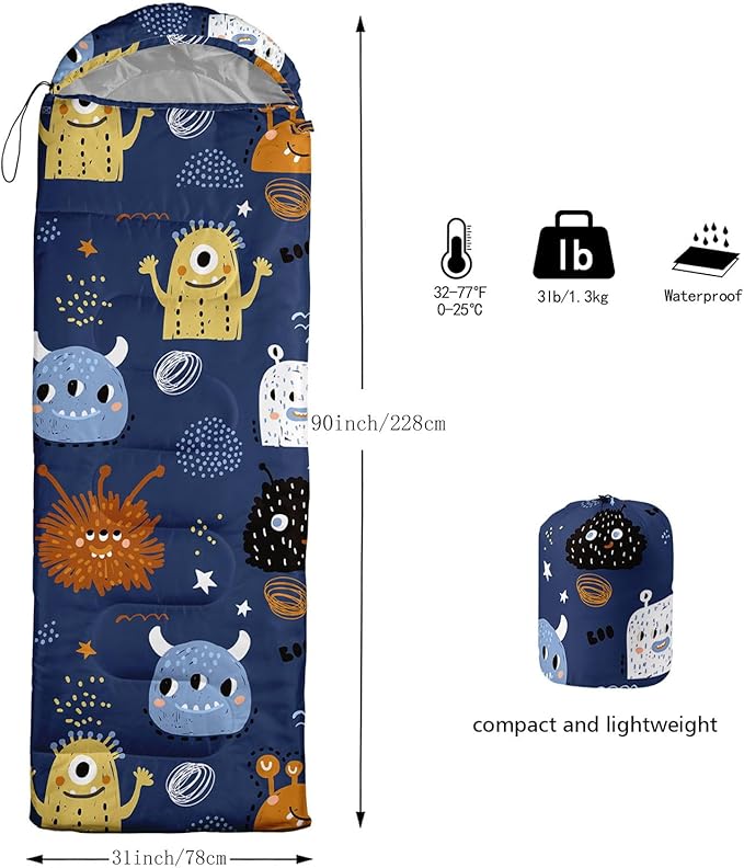 Kids Sleeping Bag for Boys GirlsCute Puppy Print-Lightweight Warm Portable Outdoor Indoor-Waterproof Cold Weather Resistant Sleeping Bag for Camping Hiking