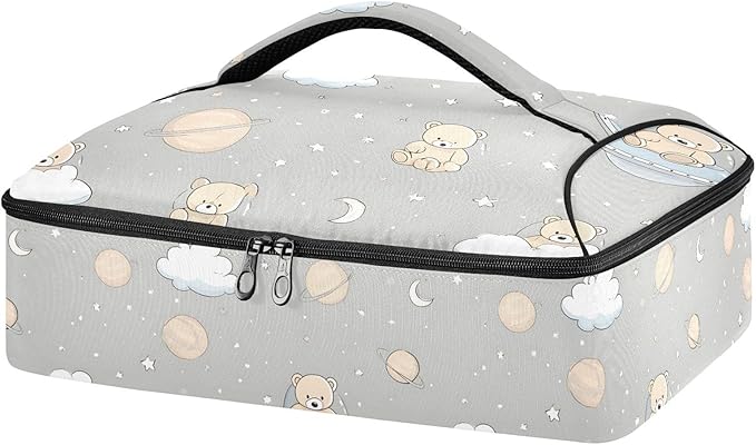 Casserole Carrier Cute Cartoon Bear PatternInsulated Casserole Carrier for Hot or Cold Food Thermal Lunch Tote for Potluck Parties Picnic Beach Fits 9 x 13 Inches Baking Dish