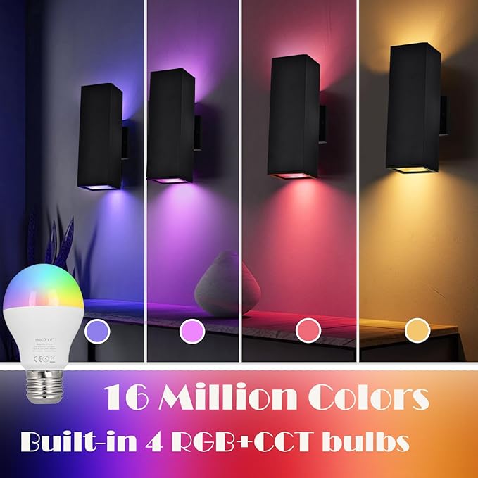 Up and Down Lights Outdoor Wall Lights RGB LED Dusk to Dawn Outdoor Lighting IP56 Black Aluminum Anti Rust Waterproof Outdoor Light Fixtures Wall Mount for House Front Door Porch Patio