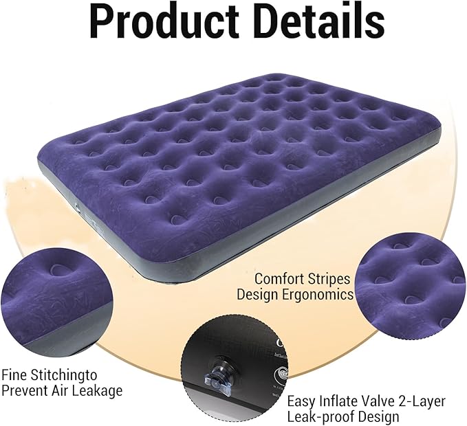 Queen Size Double Camping Air Mattress Bed with Air PumpInflatable Mattress80x 60Thickened Portable Blow Up Air MattressTravel Sleeping Bed Pad for Camping Home Hiking
