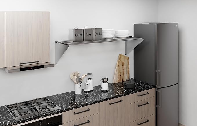 AmGood 18 in. x 60 in. NSF Stainless Steel Tubular Wall Shelf | Heavy-Duty Metal Shelving for Appliances &amp Equipment | Ideal for Kitchen Restaurant Garage Laundry Utility Room