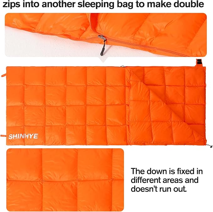 ShinHye Ultralight Adult Sleeping Bag 500g Premium Duck Down - Waterproof &amp Compressible 3-Season Camping/Backpacking 40-59℉ with Compression Sack
