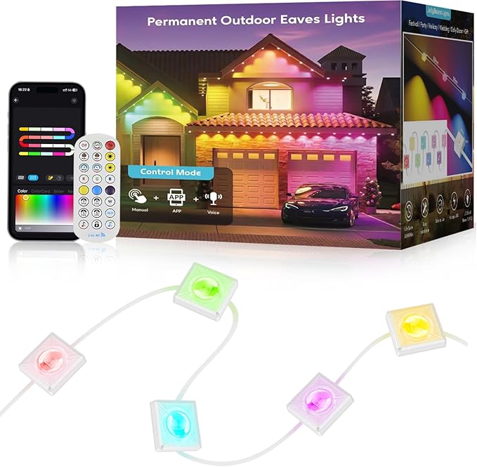 Permanent Outdoor Lights 50FT RGB+IC LED Lights with Smart APP &amp Remote Control 72 Scene Modes Waterproof IP65 for Holiday Christmas Yard Decorations(Extension Cord Not Included)