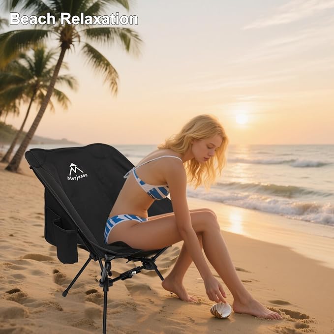 Portable Camping Chair with ReleaseLock Stable Lightweight Camp Ultralight Folding Compact 330lbs Backpacking Foldable Chairs for Outside Beach Picnic Hiking Festival &amp Travel -Black
