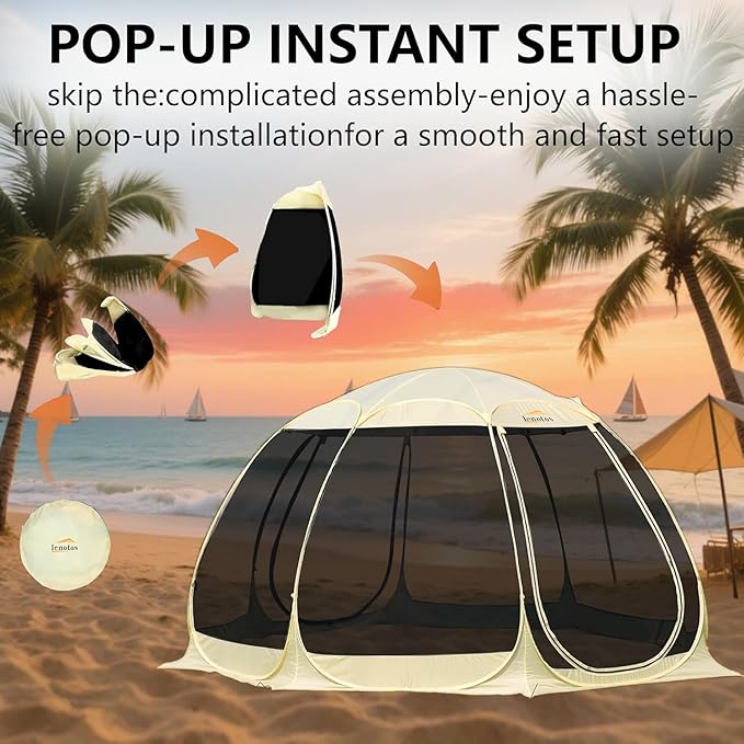Pop Up Screen House 12.5'x12.5' Outdoor Screen Tent for Camping Screened Gazebo with Mosquito Netting Carry Bag