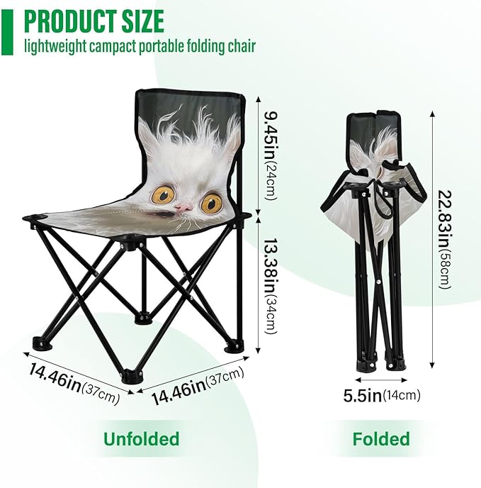 Cartoon Funny LaPerm Cats Fear Foldable Camp Chairs for Adults Heavy Duty Ultra Lightweight Beach Chair Backpack Carry Bag Included Ice Fishing Chair for Camping Lawn