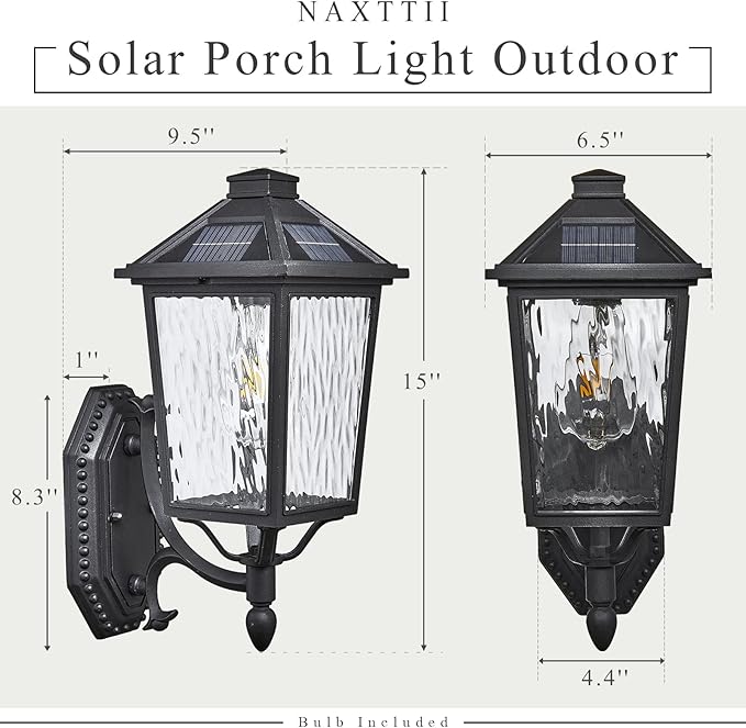 Solar Outdoor Wall Lights 15 Inch Height Dusk to Dawn Solar Sconce Lights Outdoor with Remote Control Black Exterior Porch Lights Wall Mount for House Porch Yard Hallway and Garage