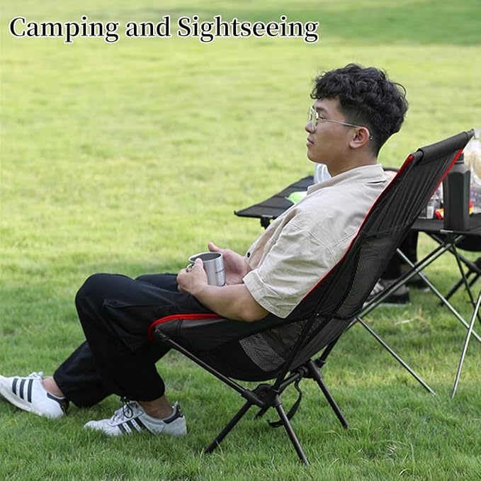 Portable Camping Chair Backpacking Chair - Ultralight Folding Chair - Compact Lightweight Foldable Chairs for Hiking Mountaineering Beach 2 PackBlack/Red