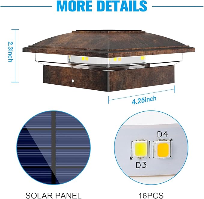 VOLISUN Solar Post Cap Light Outdoor 16packSolar Deck Fence - Post Lights Waterproof for 4x4 Wooden/4x4 Vinyl with Warm White/Cool White for Garden/Patio/Porch