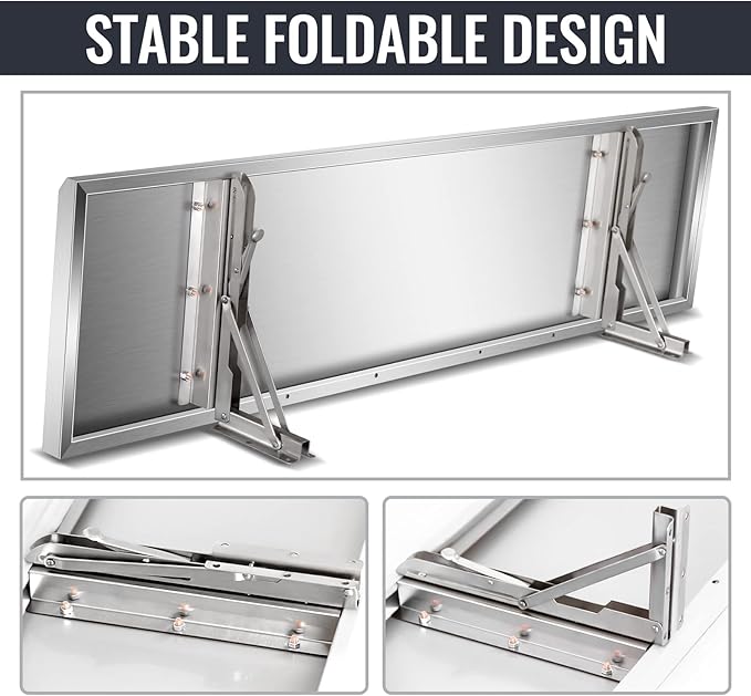 Folding Concession Shelf 48 x 12 Stainless Steel Drop Down Serving Food Shelf Concession Space Saving Stand for Concession Windows