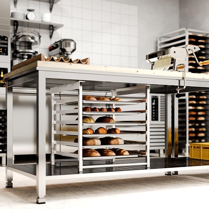 AmGood Table-Mounted Aluminum Bun Pan Rack for 30 Wide Work Tables - 6 Pan Capacity