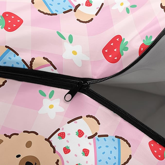Cute Bear Sleeping Bag for Girls KidsKawaii Milk Tea Waterproof Portable Camping Bag3 Season Warm Cool Weather Lightweight Compact Camping Essentials Gear for Travelling Hiking Yellow
