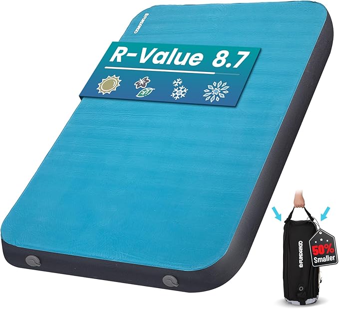 FUNDANGO 4'' Thick Self Inflating Sleeping Pad with Foam 8.7 R Value XL Double Mattress Outdoor Portable Camping Air Mat for Tent Car or Home