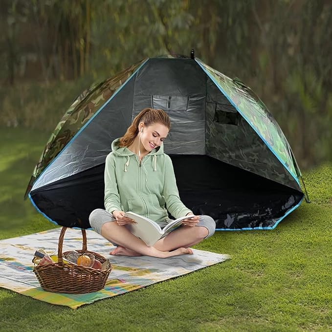 Beach Tent Sun Shelter – Fishing Tent with Nails 220x120x120cm Camping Shelter | Portable Sun Protection with Carrying Bag for Travel Hiking Festival Garden &amp Outdoor Use