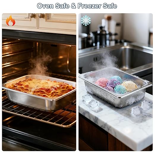 4 Pack 1/2 Half Size Hotel Pans 4 Inch Deep with Lids Stainless Steel Steam Table Pan Half Size with Lids Commercial Food Pans for Hotel Home Restaurant Catering Buffet Pan