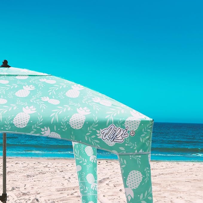 Qipi Beach Cabana - Easy to Set Up Canopy Waterproof Portable 6' x 6' Beach Shelter Included Side Wall Shade with UPF 50+ UV Protection Ultimate Sun Umbrella - for Kids Family &amp Friends