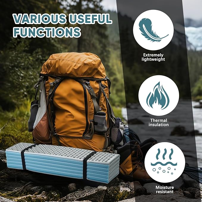 Ultralight Foam Sleeping Pad Waterproof Closed Cell Foam Pad for Superior Insulation Folding Sleeping Mat for Compact Storage Foldable and Portable for Hiking and Camping