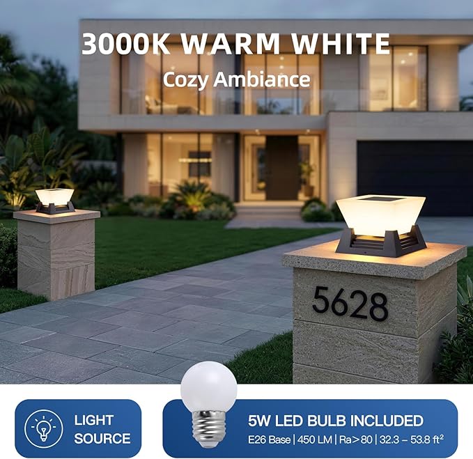 Outdoor Post Lights 11 Hard Wired Pillar Light IP54 Waterproof Column Lamp E26 LED Bulb Modern Fence Deck Lantern 3000K Outside Landscape Lighting for Patio Garden Backyard Gate Decoration