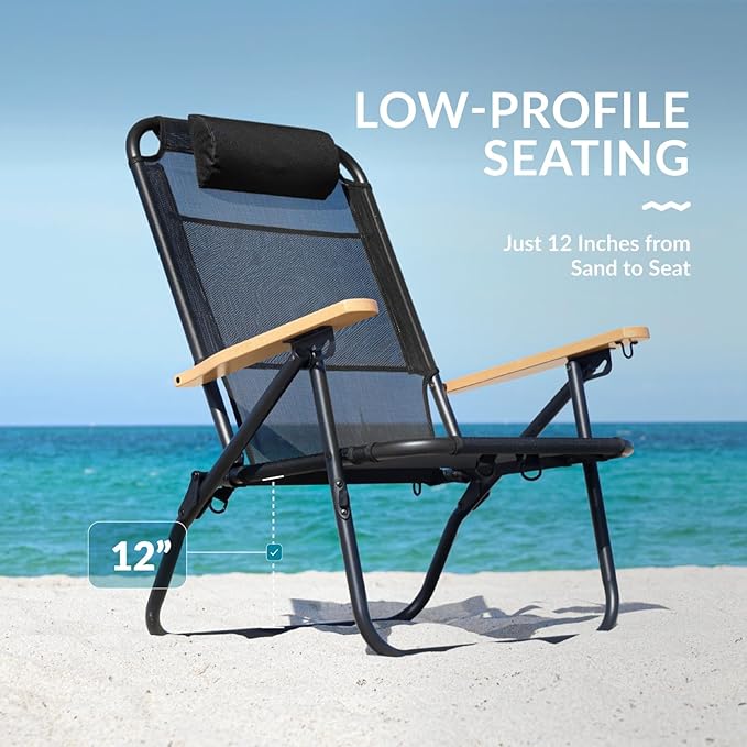 Water Buffalo Bondi Beach Chair – Backpack Beach Chair for Adults with Reclining Positions Cup Holder &amp High Back Support