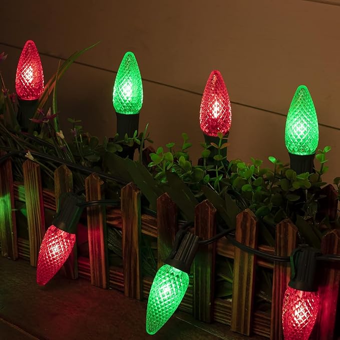 Minetom 147 FT 200 LED C9 LED Christmas Lights Outdoor - Plug in Fairy Lights with Timer &amp 8 Modes Waterproof Commercial Grade Extendable for Indoor Outdoor Roofline Patio Yard Xmas Red and Gree