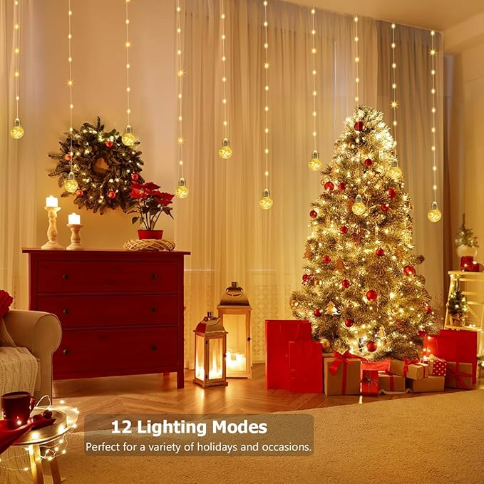 Wishing Ball Curtain Lights Battery Operated 10ft x 3.3ft Warm White &amp Multicolor Fairy String Lights Curtain Timer &amp IR Remote for Bedroom Backdrop Indoor Outdoor Christmas Party Decor