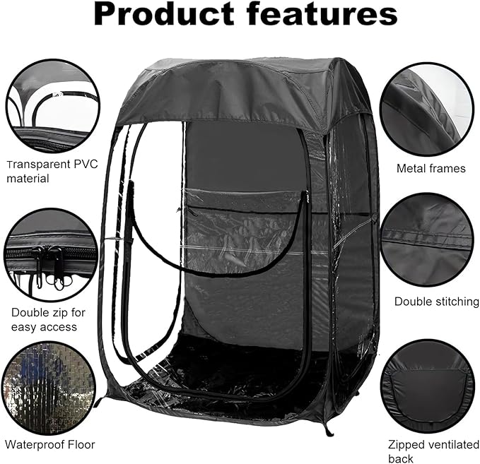 Portable Pop Up Sports Tent for 1 Person Quick Setup Weather Shelter for Outdoor Sports Events Fishing and Camping Wind and Rain Protection Compact and Lightweight Black