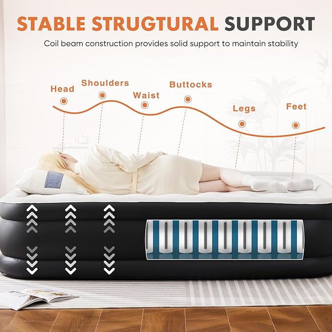 22 Inflatable Air Mattress with Built-in Pump Double Height Non-Slip 660lb Capacity - Queen Size