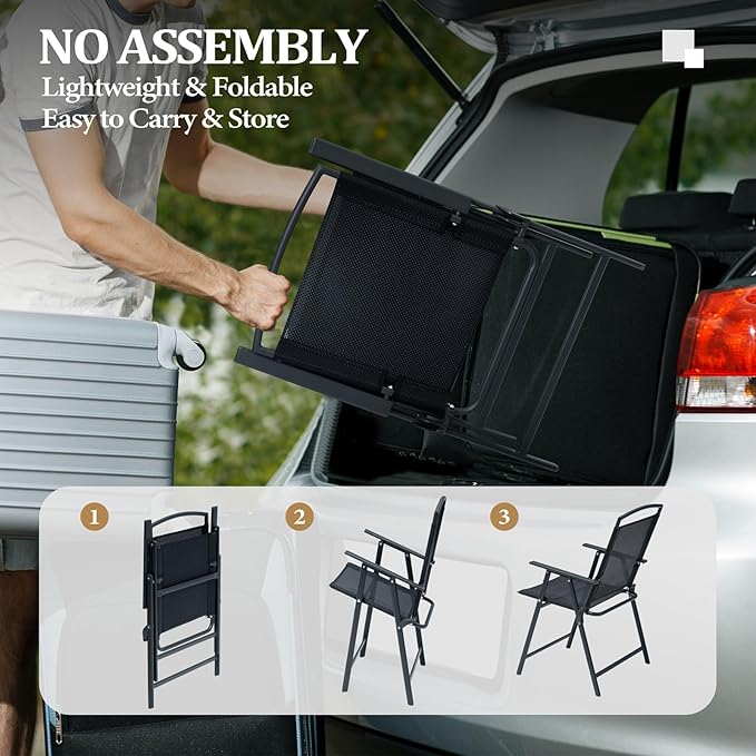Crestlive Products Patio Folding Chairs Set of 4 Foldable Outdoor Chairs with Durable Rust-Resistant Frame and Breathable Textilene Material for Outside Black